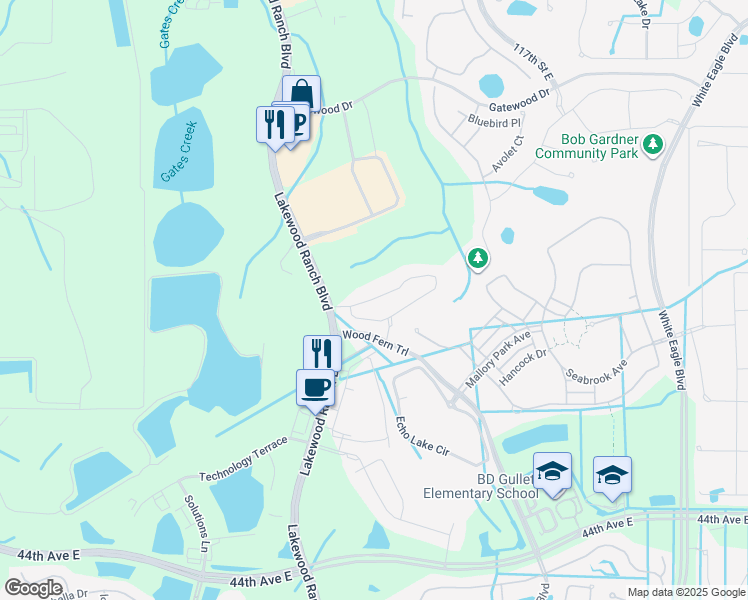 map of restaurants, bars, coffee shops, grocery stores, and more near 2116 Pope Road in Bradenton