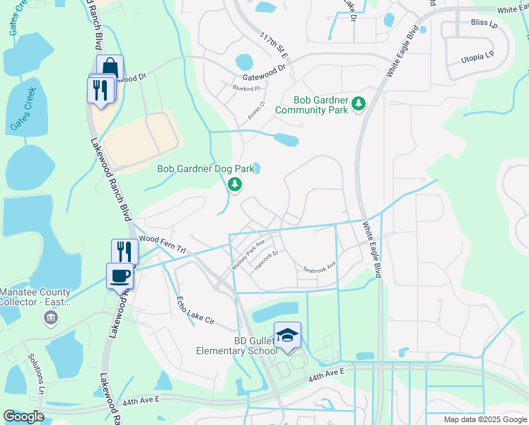 map of restaurants, bars, coffee shops, grocery stores, and more near 3438 Chestertown Loop in Lakewood Ranch