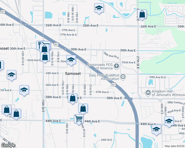 map of restaurants, bars, coffee shops, grocery stores, and more near 3404 21st Street Court East in Bradenton