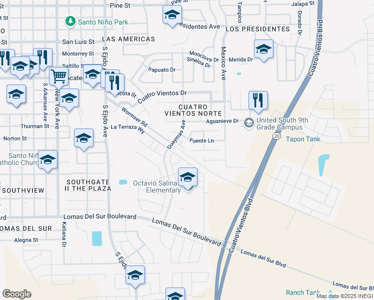 map of restaurants, bars, coffee shops, grocery stores, and more near 3602 Brumoso Court in Laredo