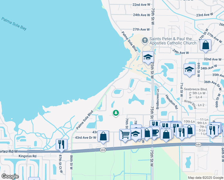 map of restaurants, bars, coffee shops, grocery stores, and more near 8205 37th Avenue Circle West in Bradenton