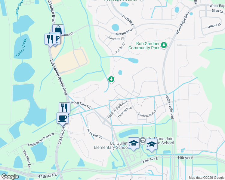 map of restaurants, bars, coffee shops, grocery stores, and more near 3375 Chestertown Loop in Bradenton