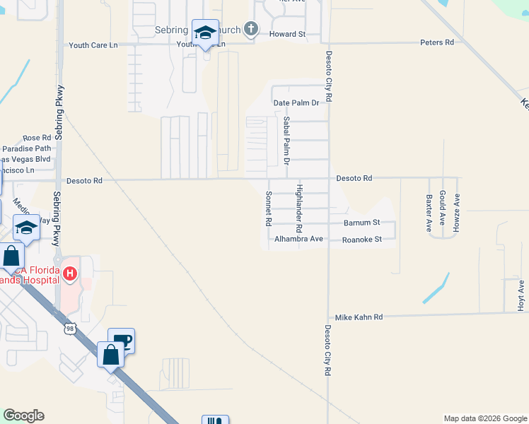 map of restaurants, bars, coffee shops, grocery stores, and more near 3307 Sonnet Road in Sebring