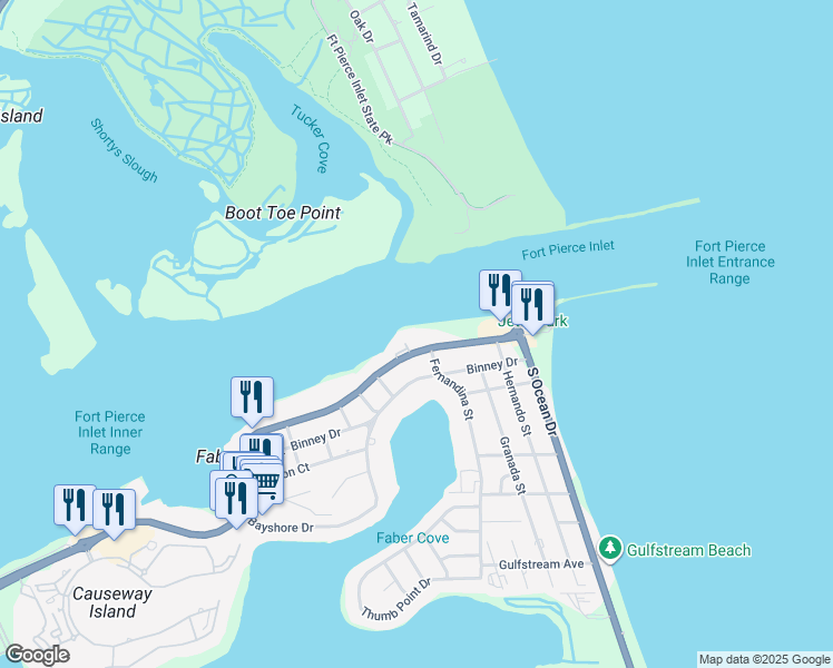 map of restaurants, bars, coffee shops, grocery stores, and more near 1640 Seaway Drive in Fort Pierce