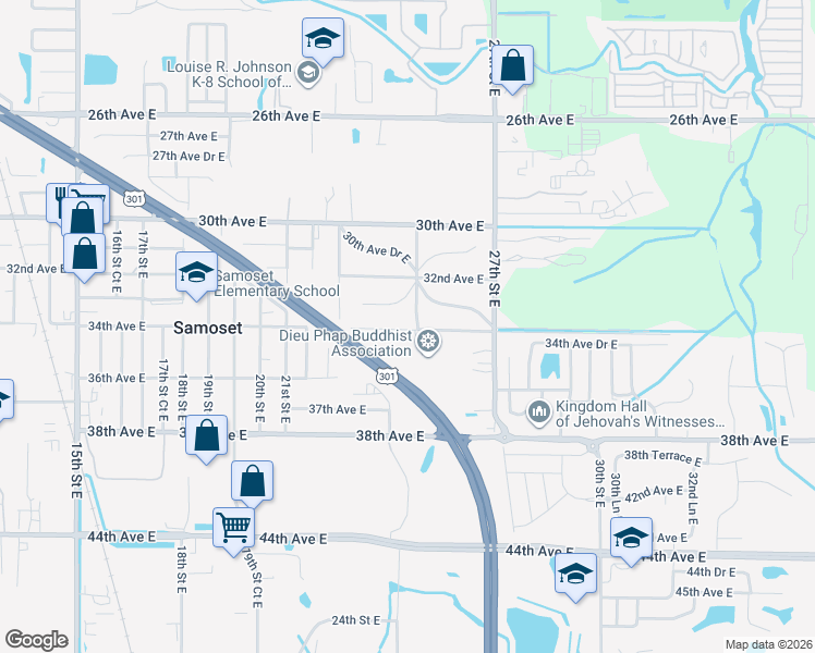 map of restaurants, bars, coffee shops, grocery stores, and more near 3323 25th Street East in Bradenton