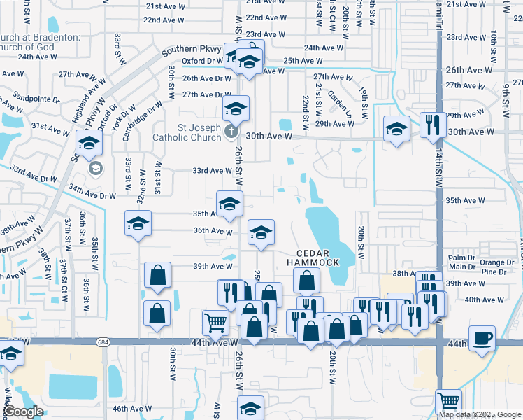 map of restaurants, bars, coffee shops, grocery stores, and more near 3501 26th Street West in Bradenton