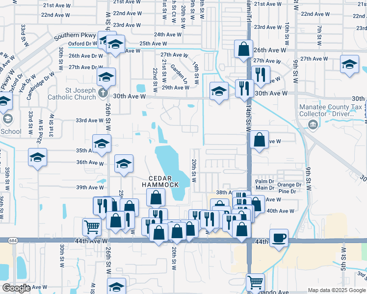 map of restaurants, bars, coffee shops, grocery stores, and more near 3102 Lake Bayshore Drive in Bradenton