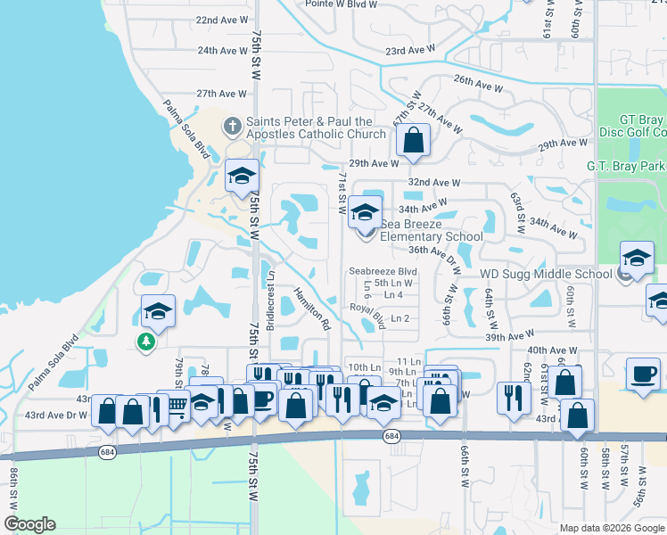 map of restaurants, bars, coffee shops, grocery stores, and more near 3778 Rainforest Court in Bradenton