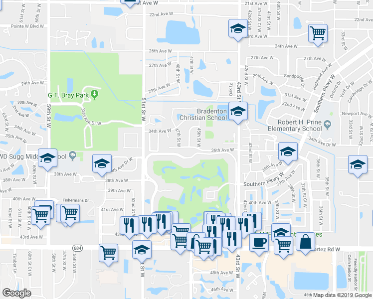 map of restaurants, bars, coffee shops, grocery stores, and more near 4503 36th Avenue West in Bradenton