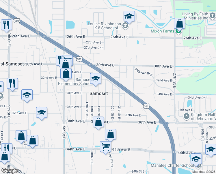 map of restaurants, bars, coffee shops, grocery stores, and more near 3212 19th Street Court East in Bradenton