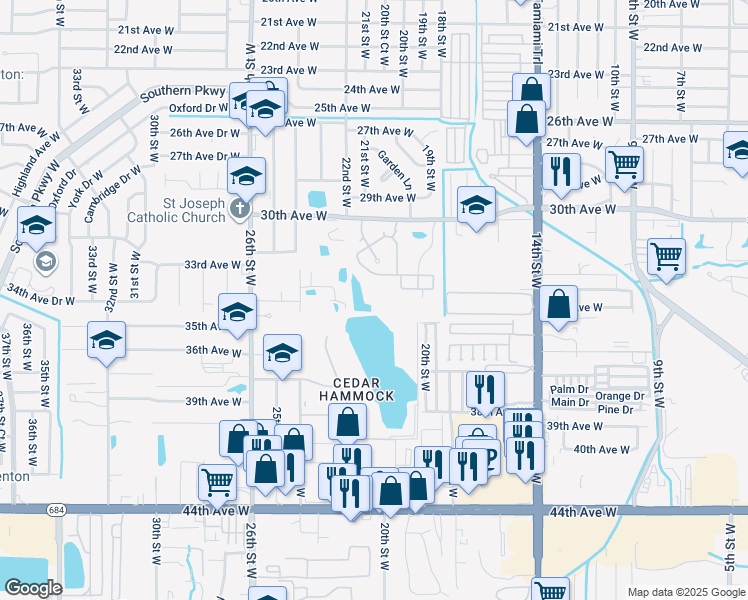 map of restaurants, bars, coffee shops, grocery stores, and more near 3132 21st Lane West in Bradenton