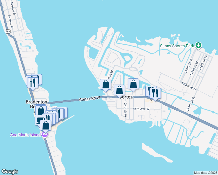 map of restaurants, bars, coffee shops, grocery stores, and more near 12531 Gulf Breeze Terrace in Cortez