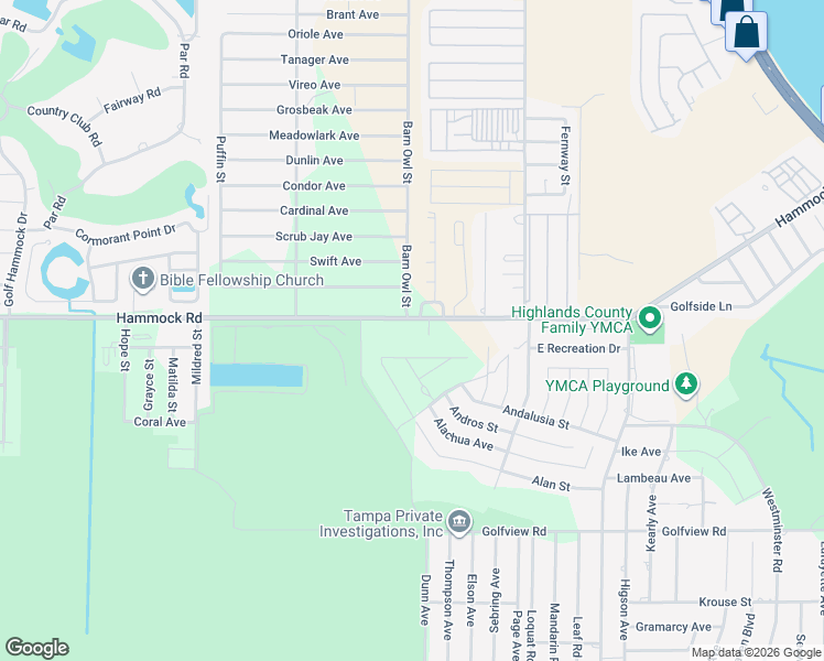 map of restaurants, bars, coffee shops, grocery stores, and more near County Road 634 in Sebring