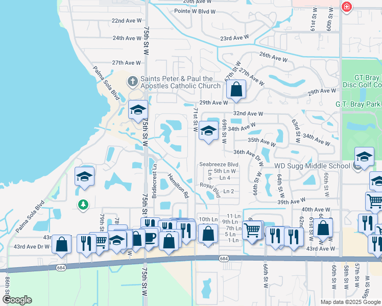 map of restaurants, bars, coffee shops, grocery stores, and more near 3752 Summerwind Circle in Bradenton