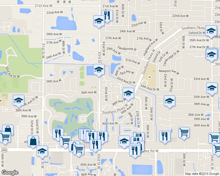 map of restaurants, bars, coffee shops, grocery stores, and more near 4011 34th Drive West in Bradenton