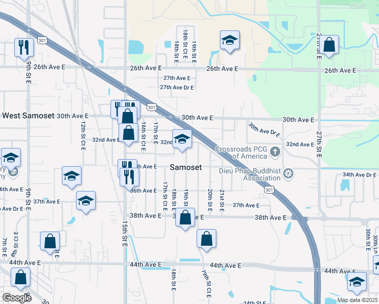 map of restaurants, bars, coffee shops, grocery stores, and more near 3219 19th Street West in Bradenton