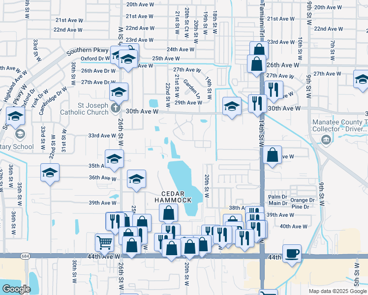 map of restaurants, bars, coffee shops, grocery stores, and more near 3132 21st Lane West in Bradenton