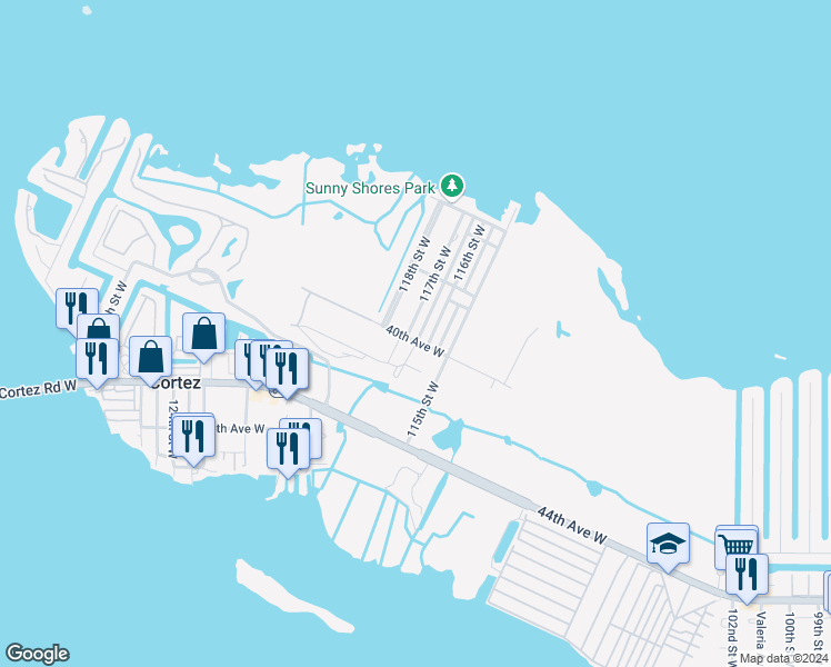 map of restaurants, bars, coffee shops, grocery stores, and more near 3916 116th Street Court West in Bradenton