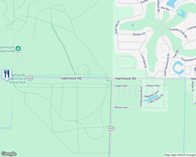 map of restaurants, bars, coffee shops, grocery stores, and more near Hammock Road in Sebring