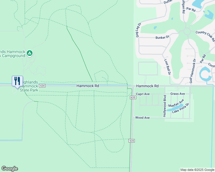 map of restaurants, bars, coffee shops, grocery stores, and more near County Road 634 in Sebring