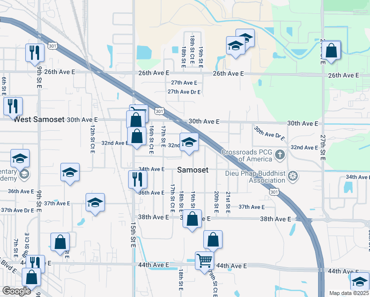 map of restaurants, bars, coffee shops, grocery stores, and more near 1806 32nd Avenue East in Bradenton