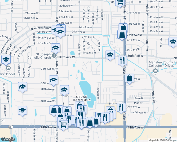 map of restaurants, bars, coffee shops, grocery stores, and more near 3132 21st Lane West in Bradenton