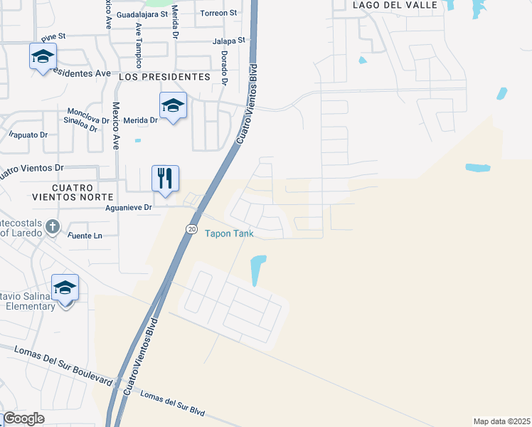 map of restaurants, bars, coffee shops, grocery stores, and more near 5511 Brava Drive in Laredo