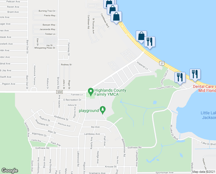 map of restaurants, bars, coffee shops, grocery stores, and more near 800 Golfside Lane in Sebring
