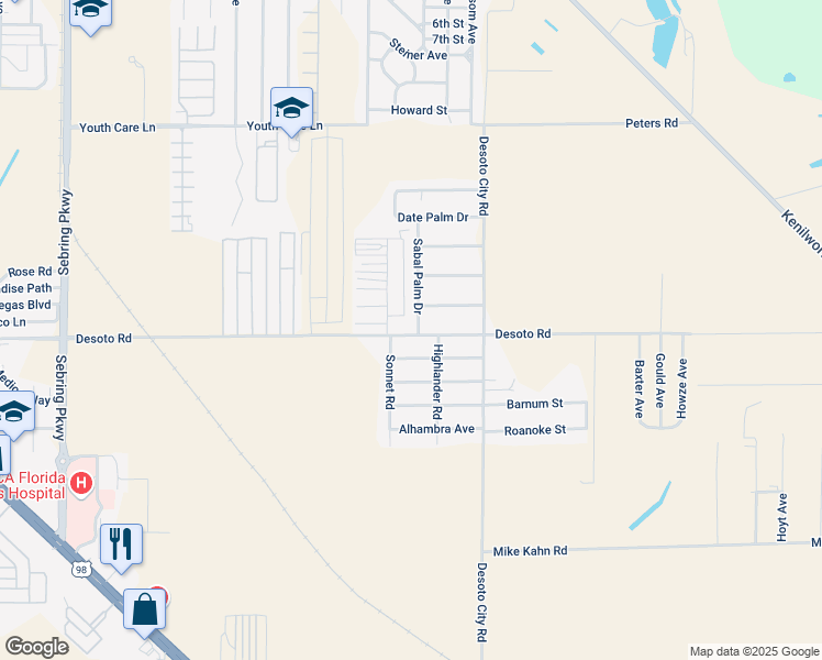 map of restaurants, bars, coffee shops, grocery stores, and more near 3031 Sabal Palm Drive in Sebring