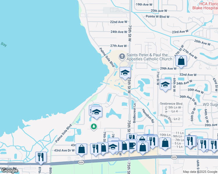 map of restaurants, bars, coffee shops, grocery stores, and more near 75TH Strand Circle in Bradenton