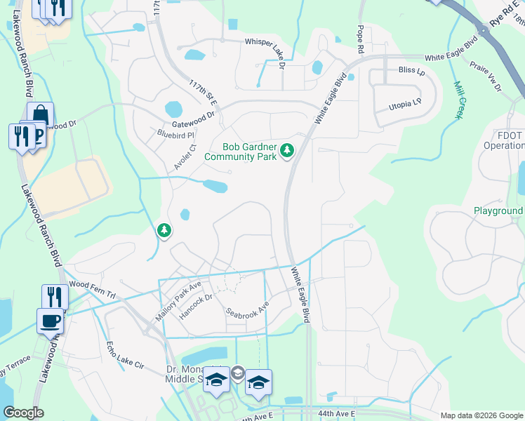 map of restaurants, bars, coffee shops, grocery stores, and more near 3316 Anchor Bay Trail in Lakewood Ranch