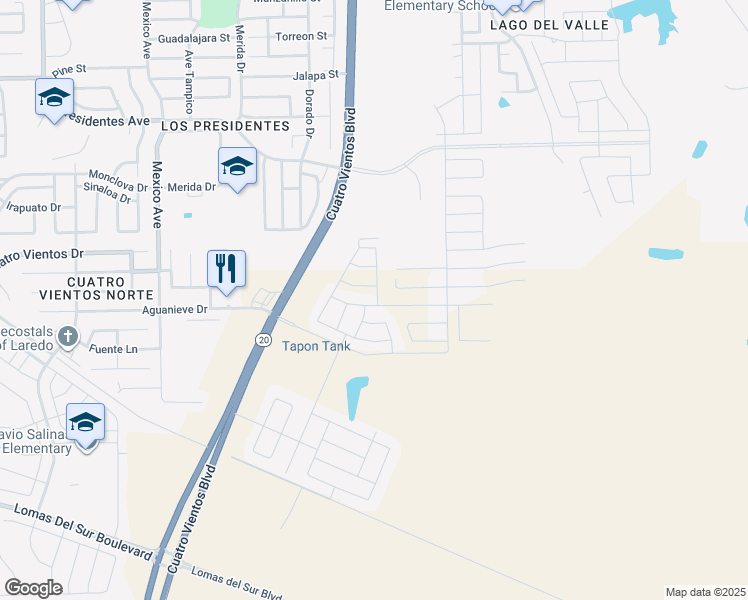 map of restaurants, bars, coffee shops, grocery stores, and more near 521 Belmont in Laredo