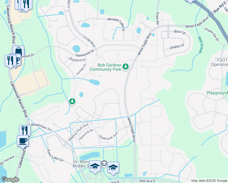 map of restaurants, bars, coffee shops, grocery stores, and more near 3316 Anchor Bay Trail in Lakewood Ranch