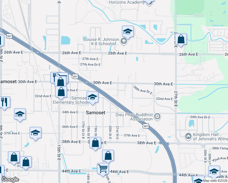 map of restaurants, bars, coffee shops, grocery stores, and more near 2015 31st Avenue East in Bradenton