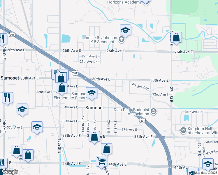 map of restaurants, bars, coffee shops, grocery stores, and more near 2015 31st Avenue East in Bradenton