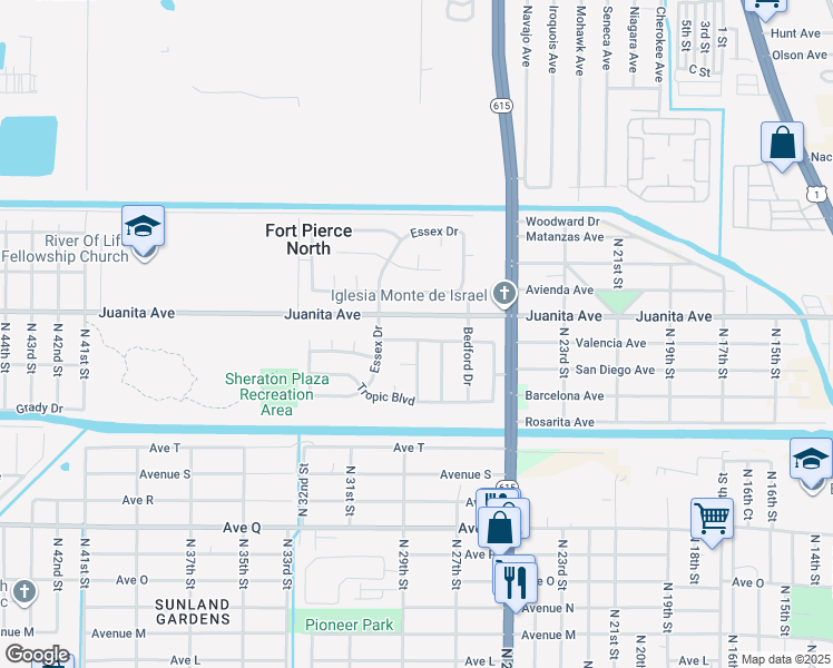 map of restaurants, bars, coffee shops, grocery stores, and more near 2800 Sheraton Boulevard in Fort Pierce