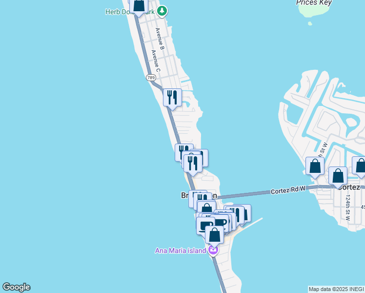 map of restaurants, bars, coffee shops, grocery stores, and more near 1203 Gulf Drive North in Bradenton Beach
