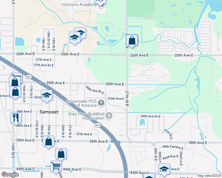 map of restaurants, bars, coffee shops, grocery stores, and more near 3011 25th Street East in Bradenton