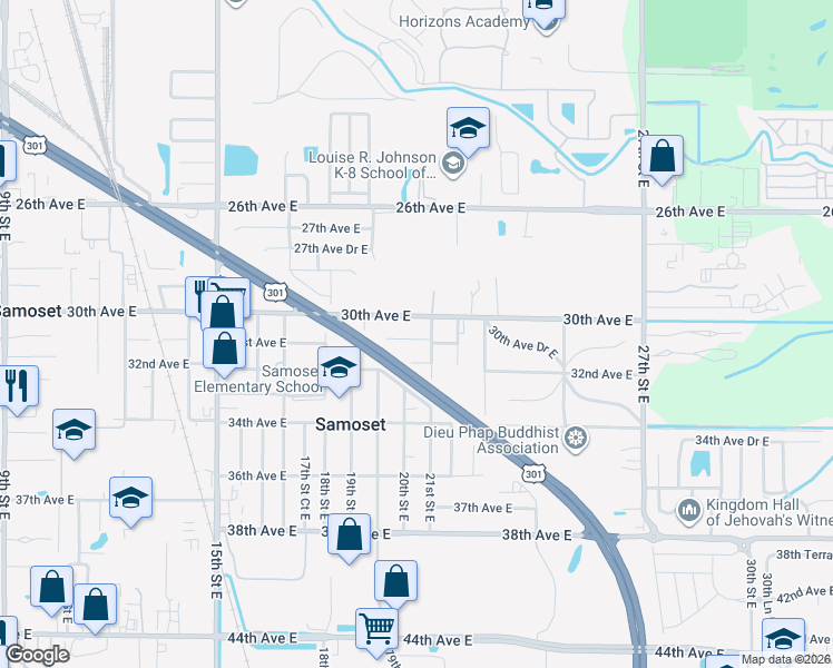 map of restaurants, bars, coffee shops, grocery stores, and more near 2015 31st Avenue East in Bradenton