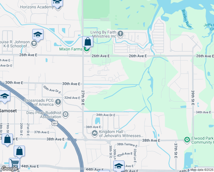 map of restaurants, bars, coffee shops, grocery stores, and more near 2927 31st Avenue East in Bradenton