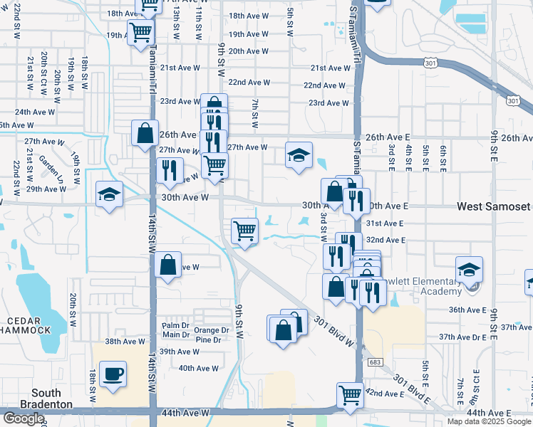 map of restaurants, bars, coffee shops, grocery stores, and more near 820 31st Avenue West in Bradenton