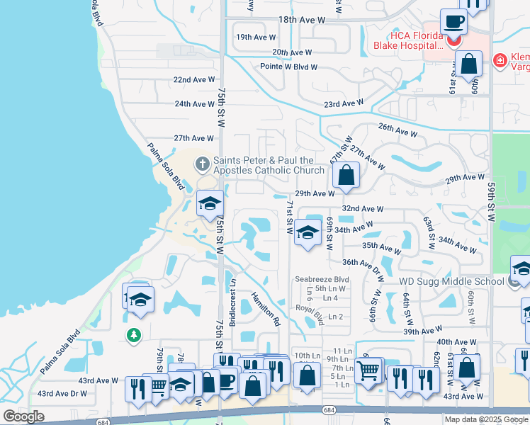 map of restaurants, bars, coffee shops, grocery stores, and more near 3723 Summerwind Circle in Bradenton