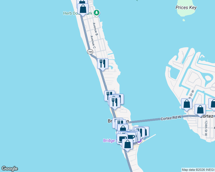 map of restaurants, bars, coffee shops, grocery stores, and more near 1203 Gulf Drive North in Bradenton Beach
