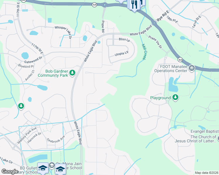 map of restaurants, bars, coffee shops, grocery stores, and more near 2405 Pope Road in Bradenton