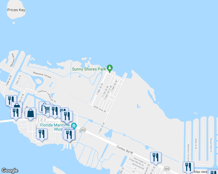 map of restaurants, bars, coffee shops, grocery stores, and more near 11 117th Street West in Bradenton