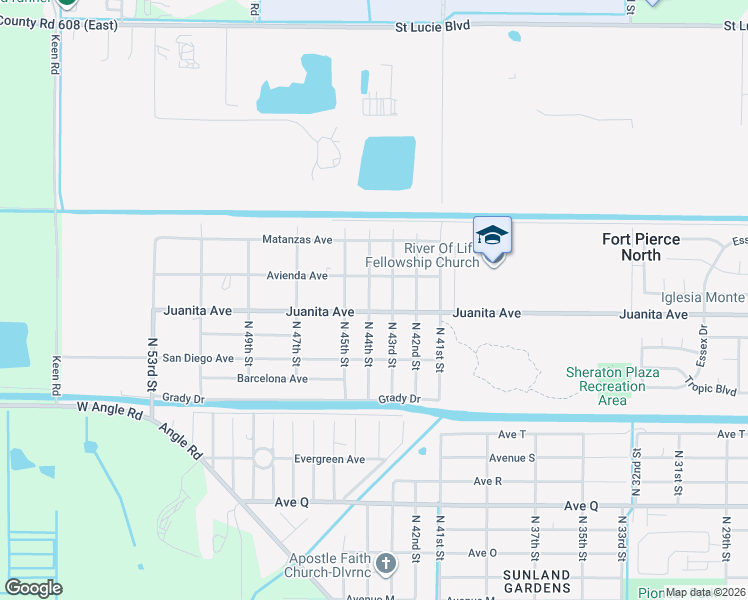 map of restaurants, bars, coffee shops, grocery stores, and more near 2304 North 44th Street in Fort Pierce