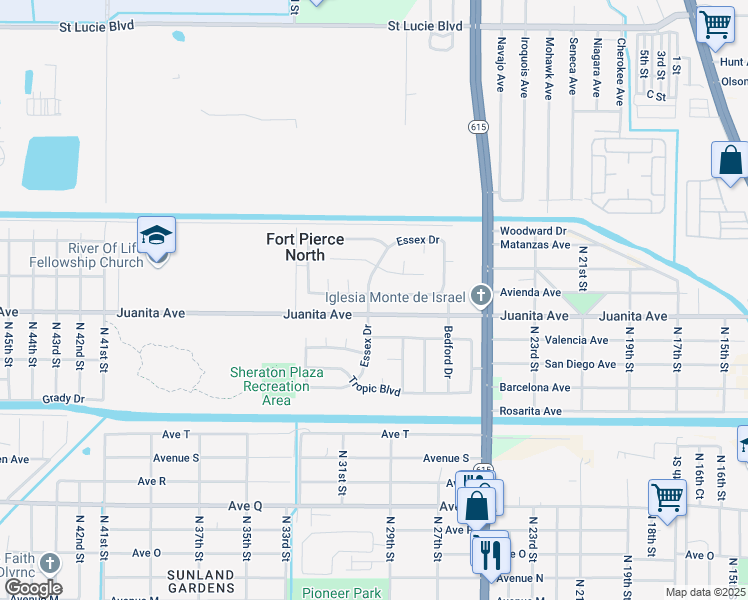 map of restaurants, bars, coffee shops, grocery stores, and more near 2601 Essex Drive in Fort Pierce