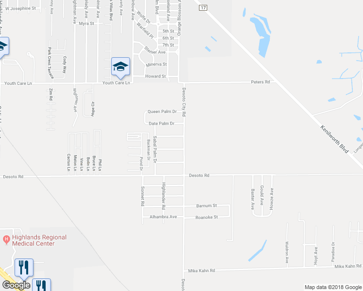 map of restaurants, bars, coffee shops, grocery stores, and more near 4832 Silver Palm Drive in Sebring
