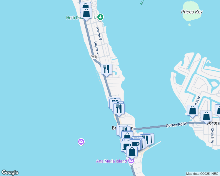 map of restaurants, bars, coffee shops, grocery stores, and more near 1501 Gulf Drive North in Bradenton Beach