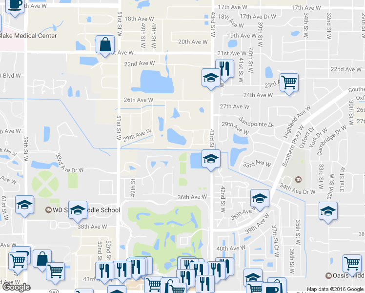 map of restaurants, bars, coffee shops, grocery stores, and more near 4515 Park Lake Terrace South in Bradenton